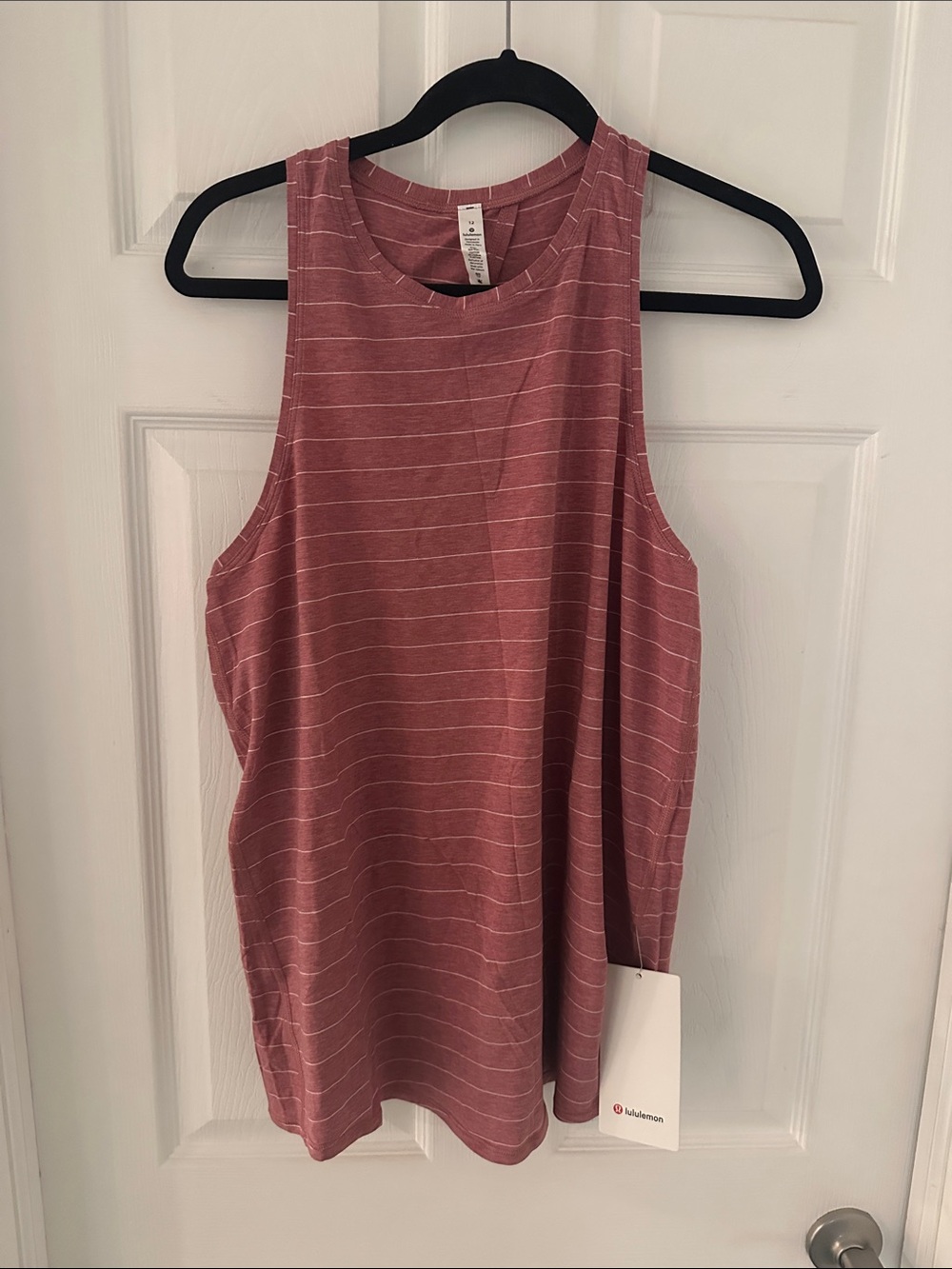 lululemon athletica All Tied Up Tank Mauve Pink Striped Muscle Tank Size 12 NWT